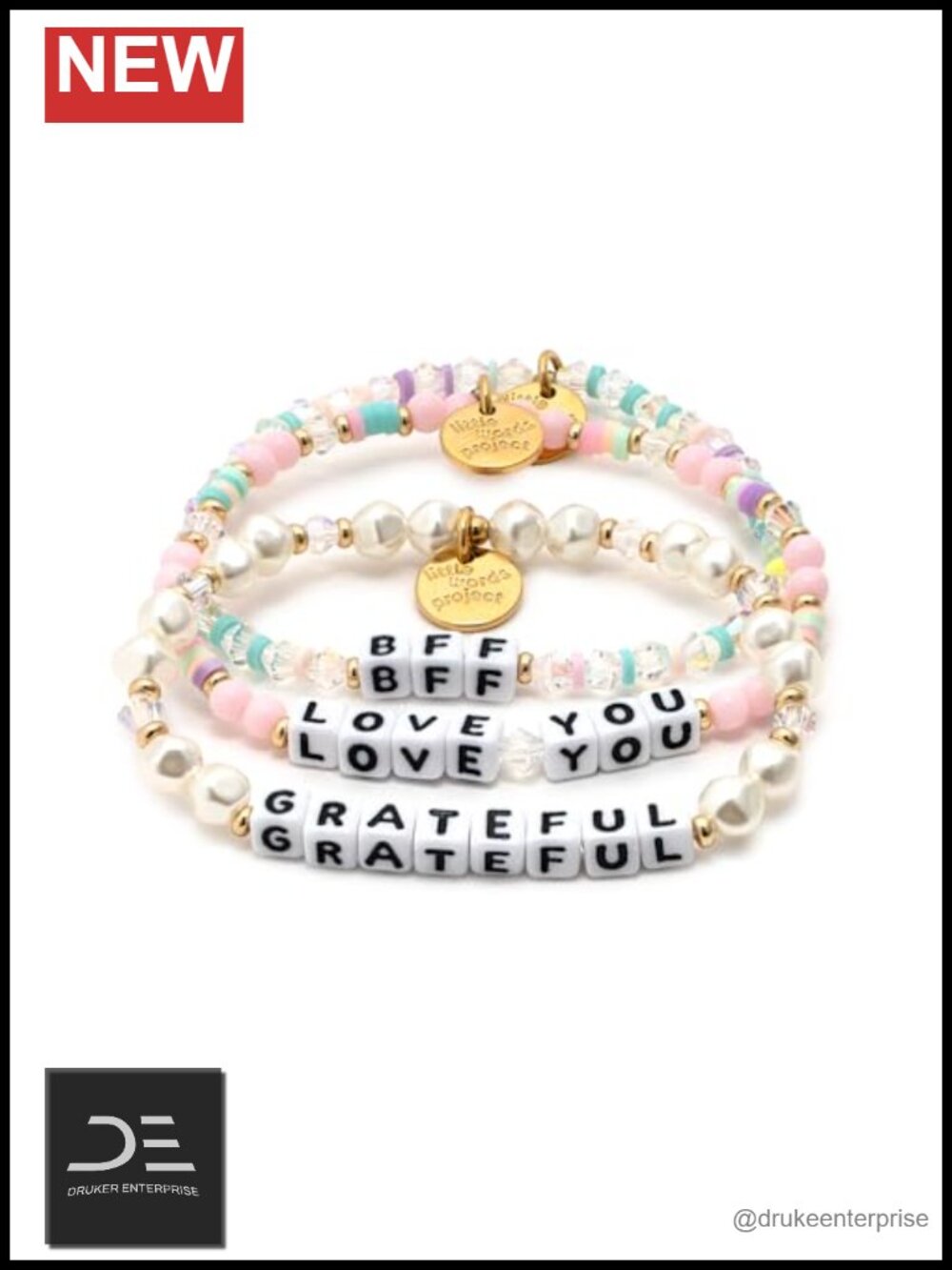 Inspirational Beaded Bracelet Set of 3 Stretch Elastic Wristbands